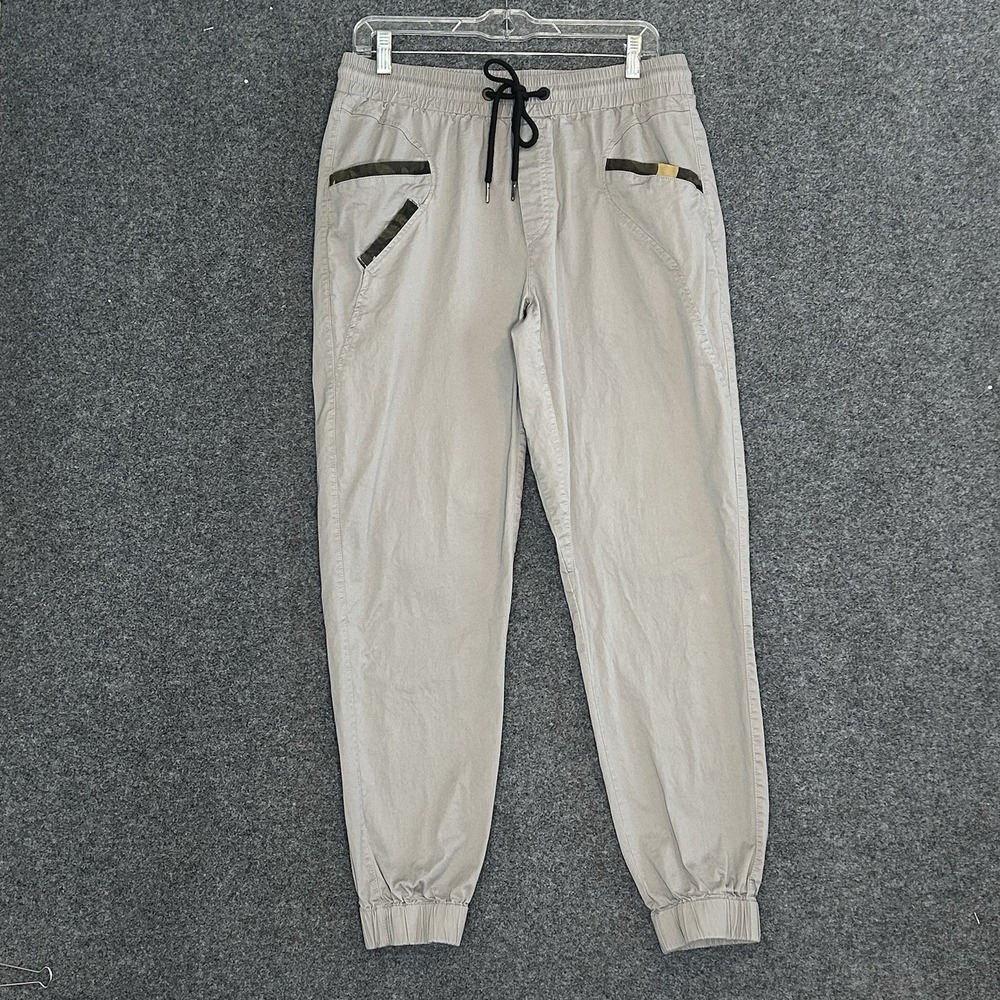 Men's‎ Cotton Joggers Medium (34) ~ Stretch Light Gray W/Camo Trim